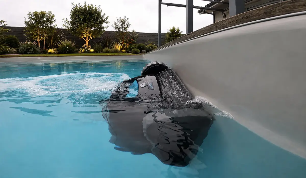 Dolphin Liberty 300 robot sans fil remonte au bord de la piscine après nettoyage