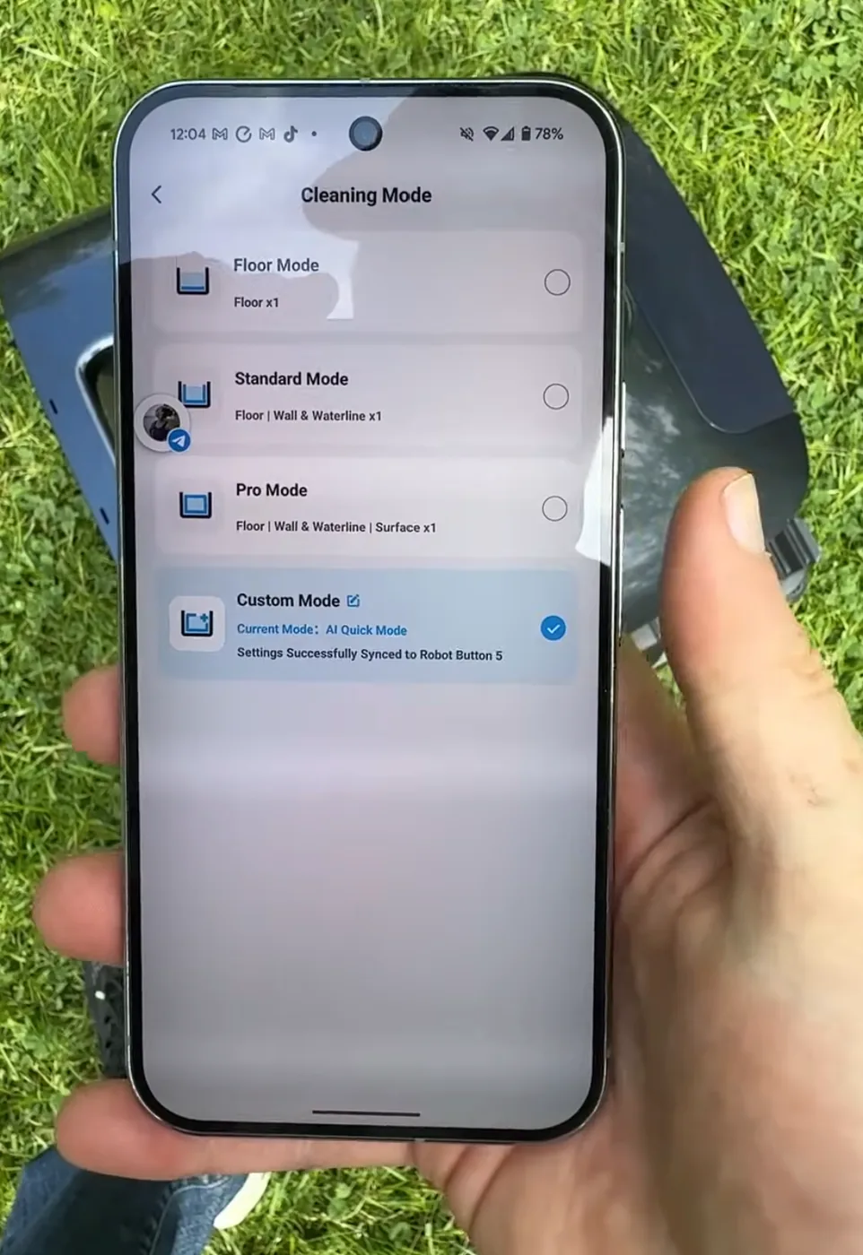 Les quatre modes de nettoyage du Beatbot AquaSense 2 Ultra dans l'application : Floor, Standard, Pro et Custom