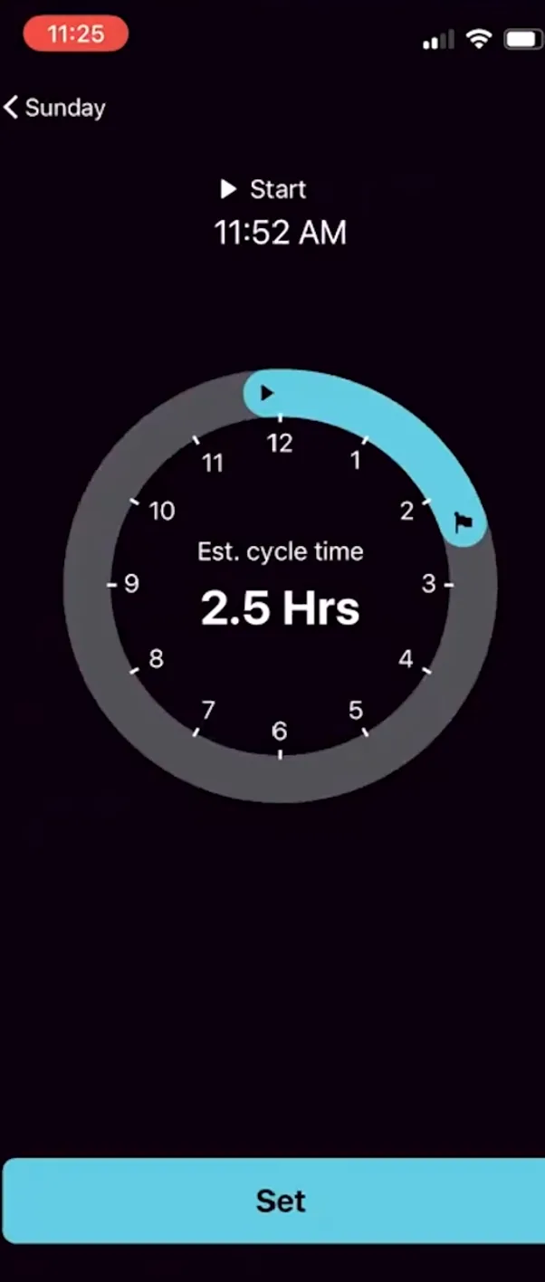 La duree du cycle affichee dans l'application Beatbot