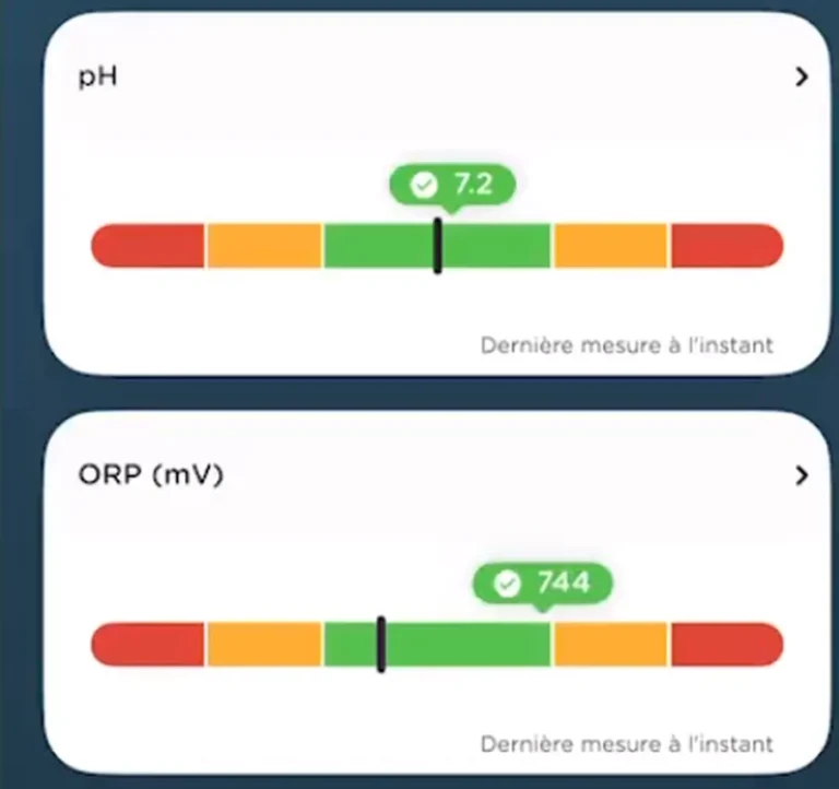 Mesures de pH et de redox d'une piscine dans une application